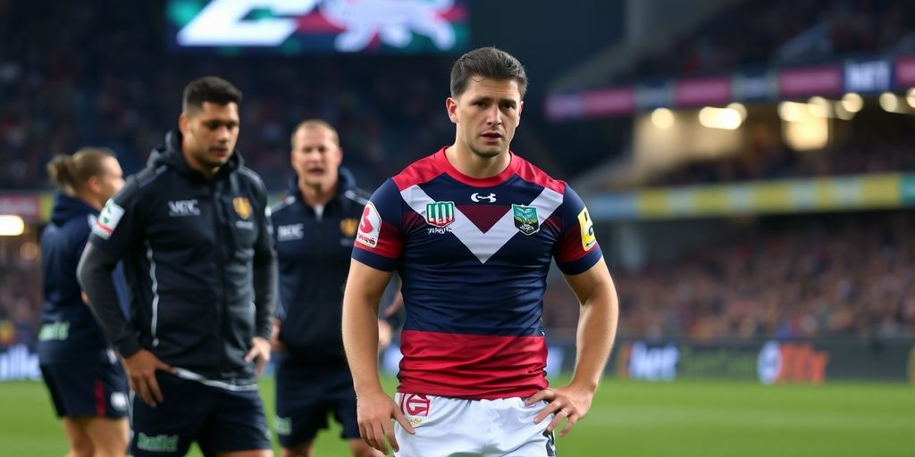 Marcus Bontempelli injured, surrounded by concerned teammates.