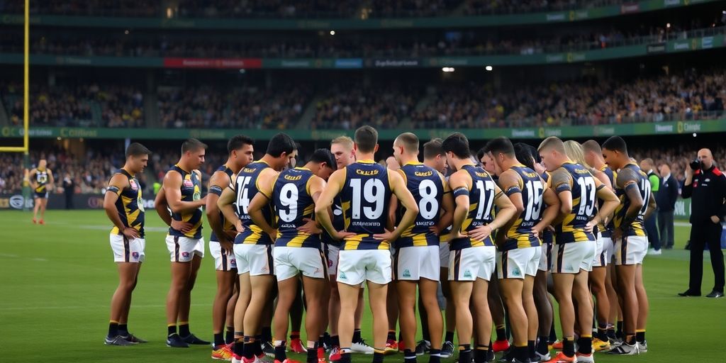 West Coast Eagles team looks defeated after heavy loss.