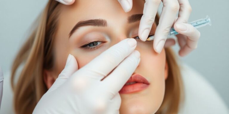 Woman receiving Botox treatment in a bright clinic.