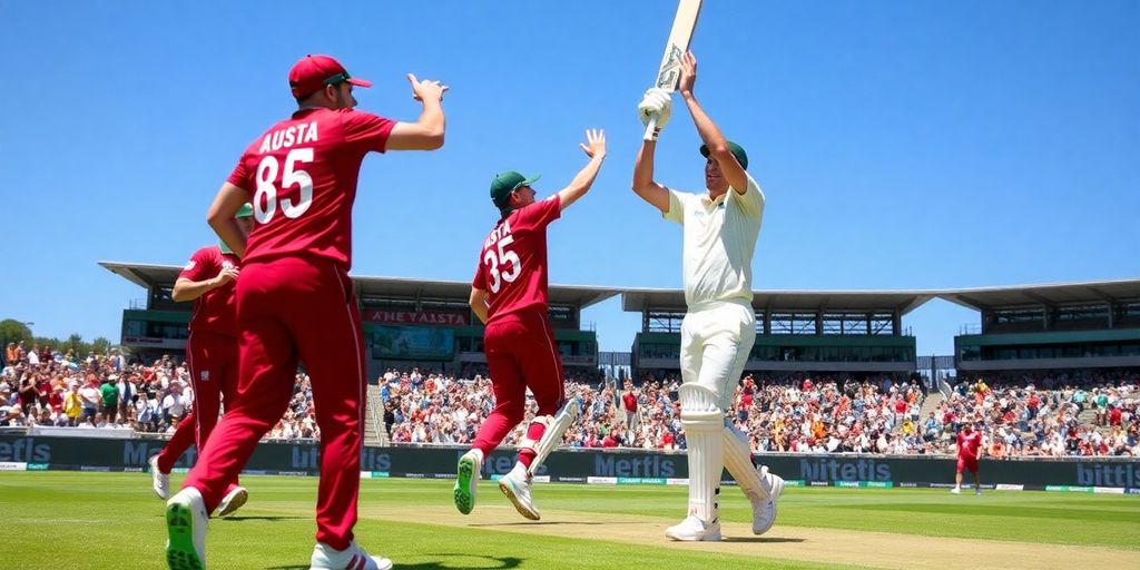 Tasmania players celebrating a wicket during the cricket match.