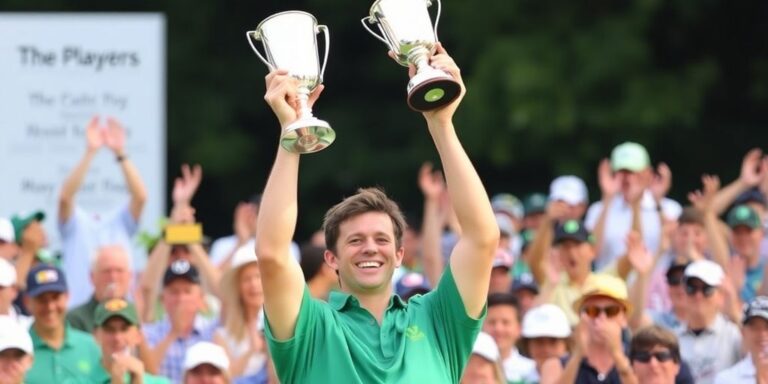 Rory McIlroy celebrates victory at the Players Championship.