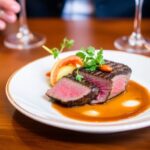 Plate of Westholme Wagyu steak at Naldham House.