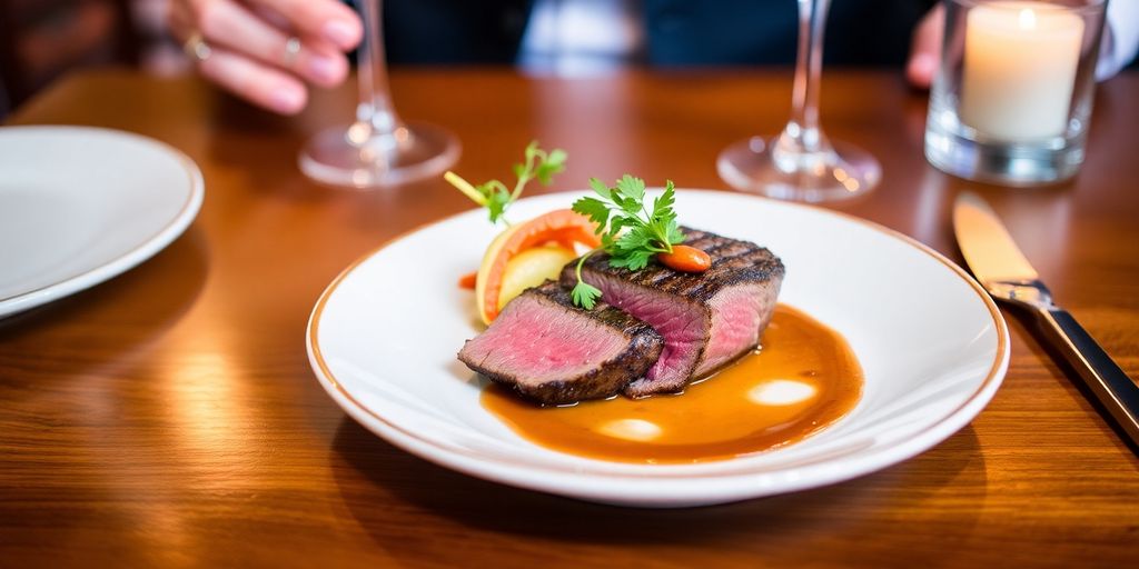 Plate of Westholme Wagyu steak at Naldham House.