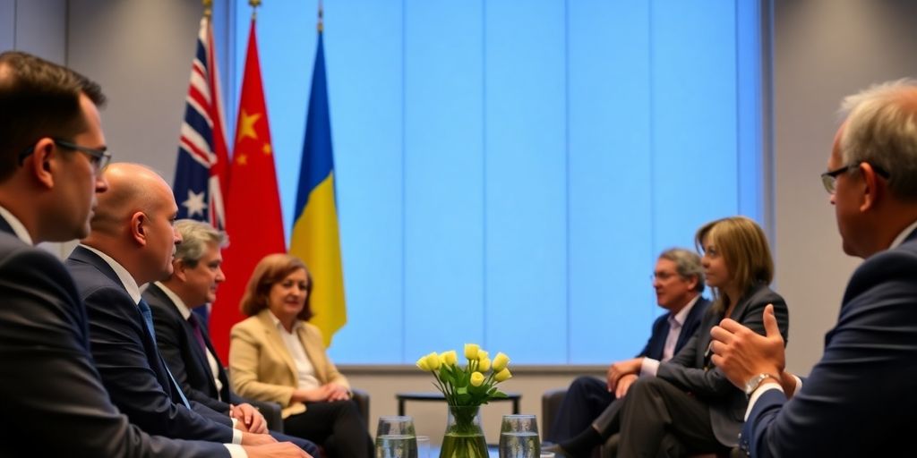 Leaders discussing support for Ukraine in a conference room.