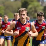 Liam Duggan training with West Coast Eagles midfield teammates.