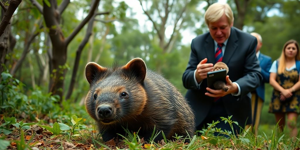 Mother wombat searching for her stolen baby in distress.