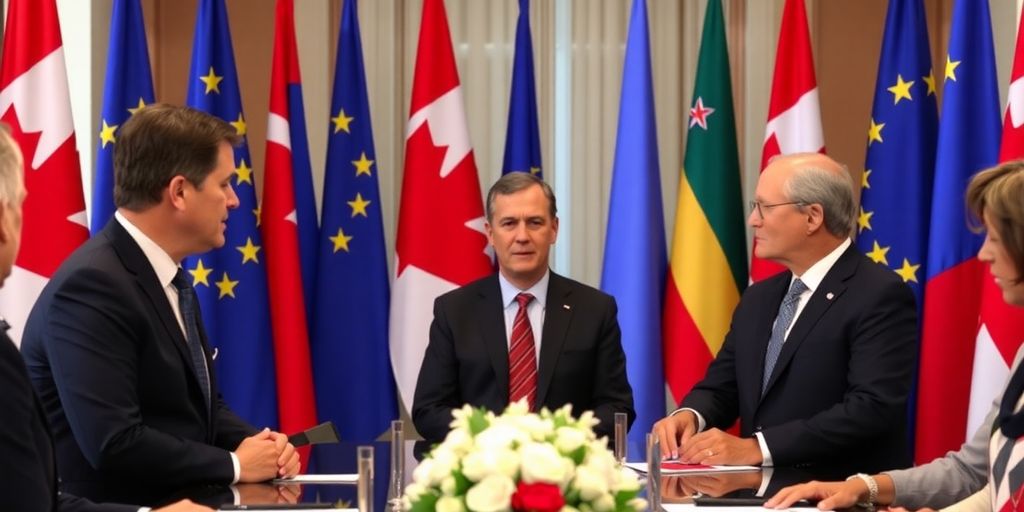 Canada PM Carney with European leaders during a diplomatic meeting.