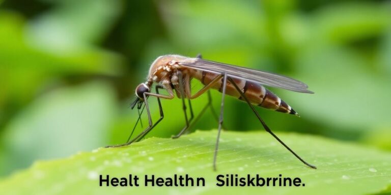 Close-up of a mosquito on green leaves.